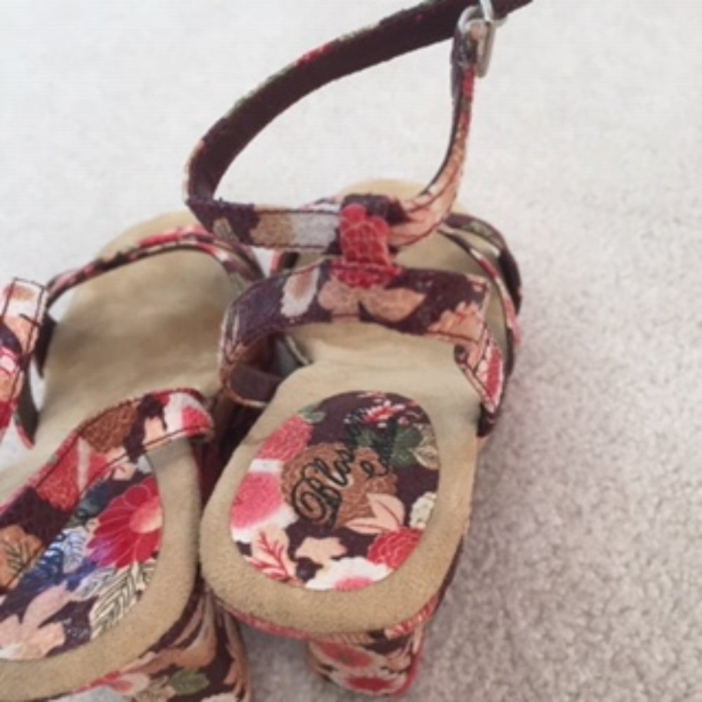 Blossom Vintage Funky Floral Print Platform Wedge Women’s Pink/Brown Sandal 8 - Picture 5 of 9